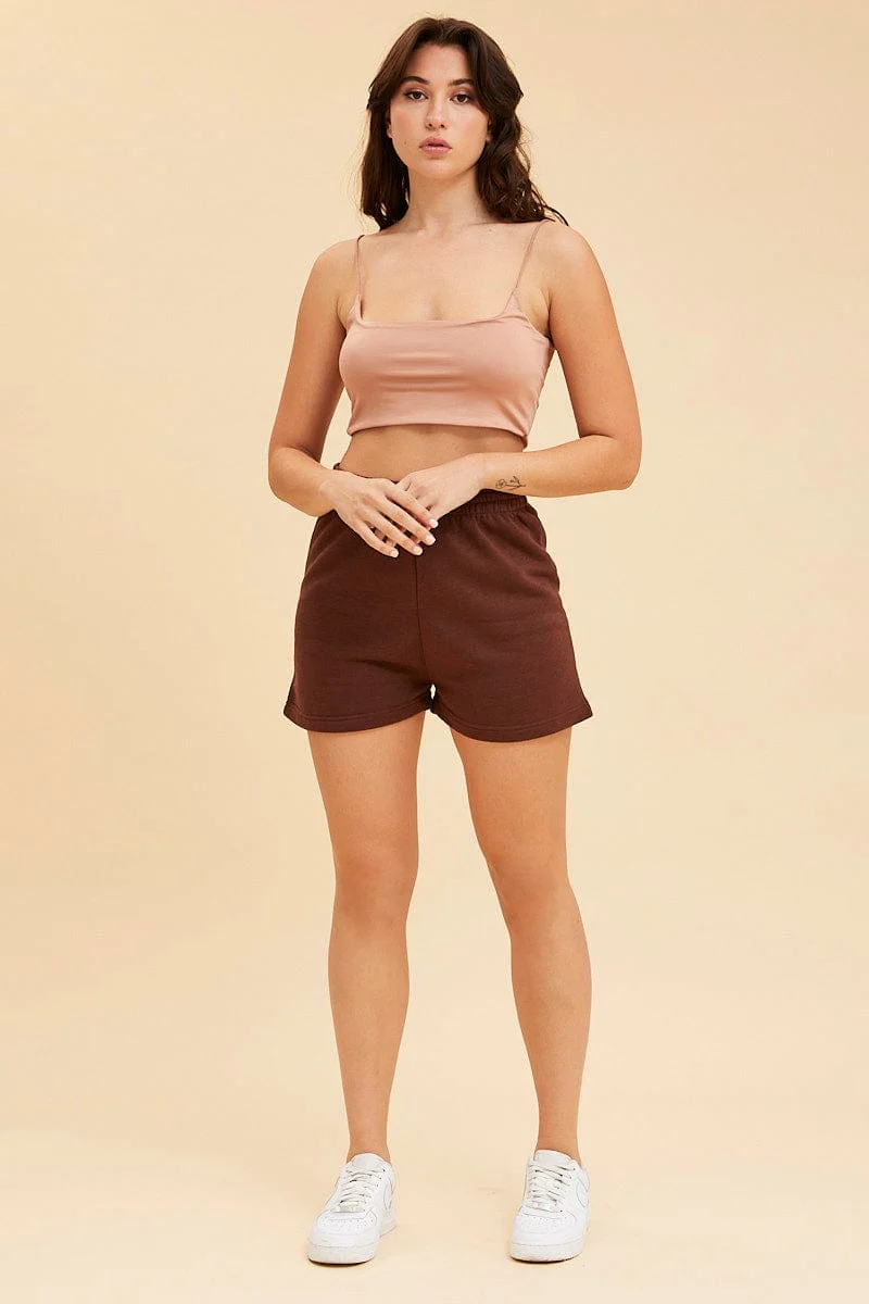 Pink Crop Cami Top Scoop Neck Sleeveless Thin Strap