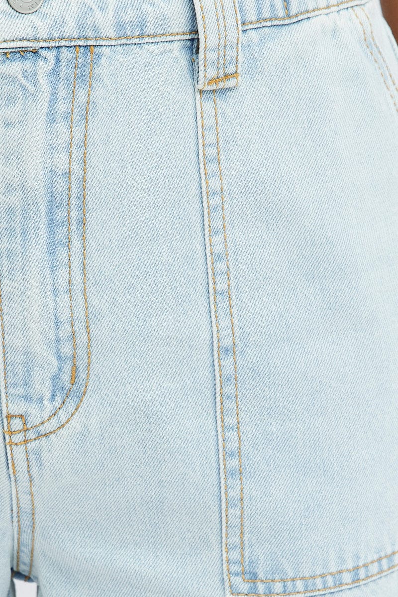 Denim Cargo Jeans Elastic Waist