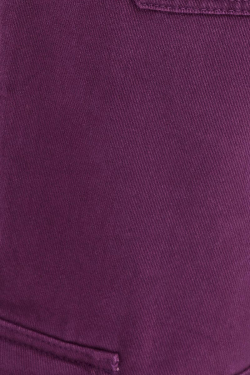 Purple Cargo Jeans Straight Back Elastic Waist