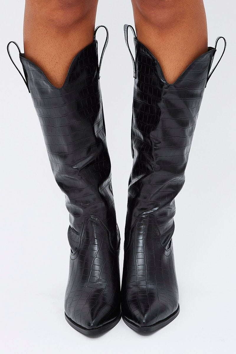 Black Knee High Cowboy Boots