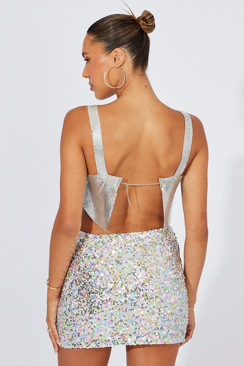 Silver Chainmail Top Party Evening