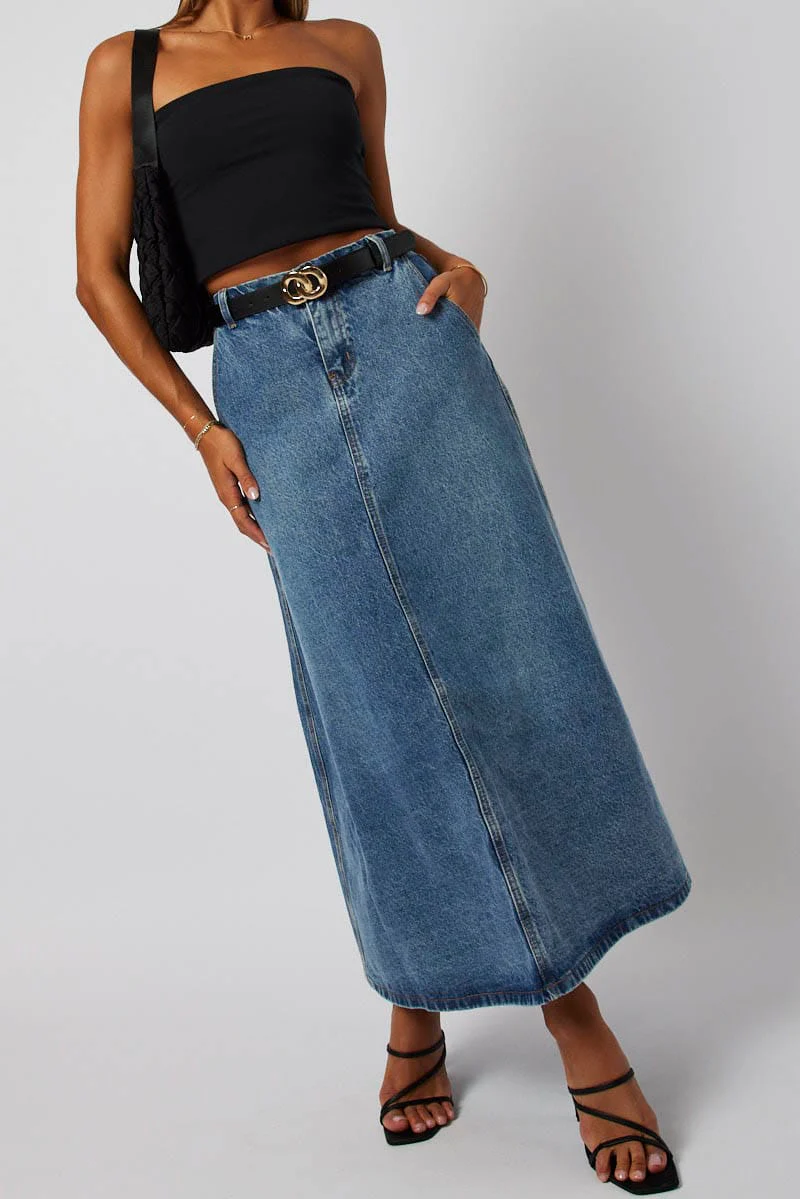 Blue Denim Skirt Maxi High Rise