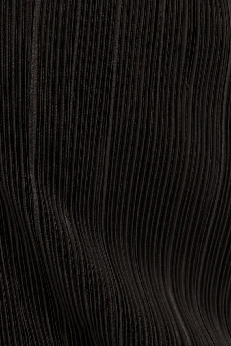 Black Plisse Wrap Top Long Sleeve Crop