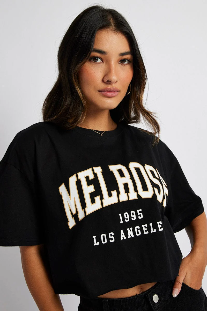 Black Graphic Tee Crop Melrose Slogan t-shirt