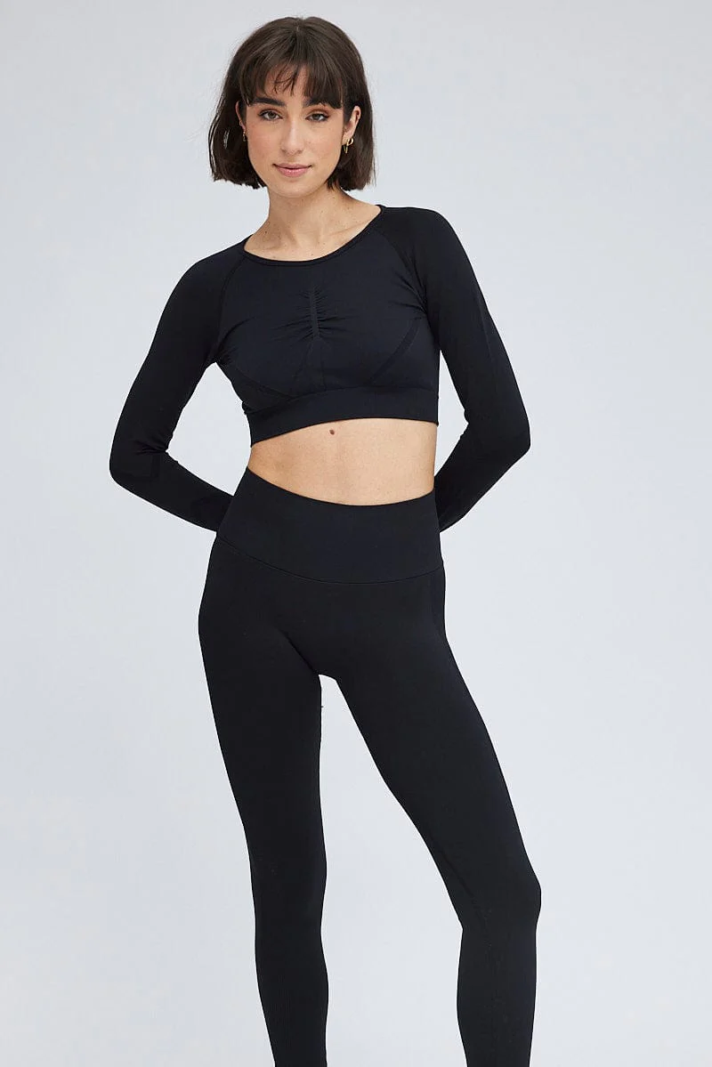 Black Seamless Top And Legging Activewear Set