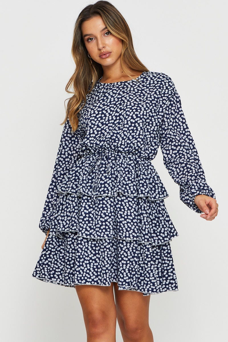 Print Mini Dress Long Sleeve