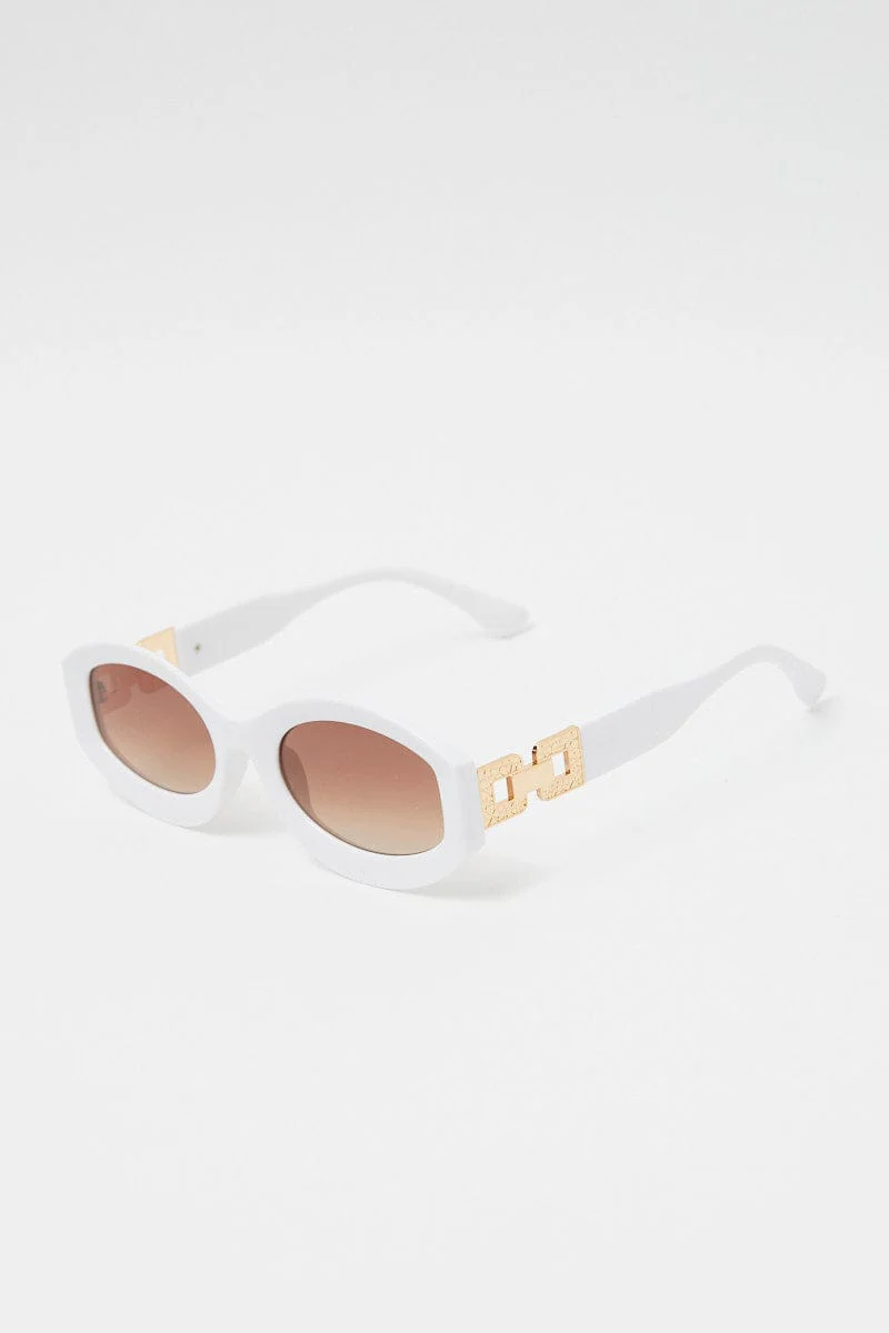 White Fashion Sunglasses Gold Hardwear Detail