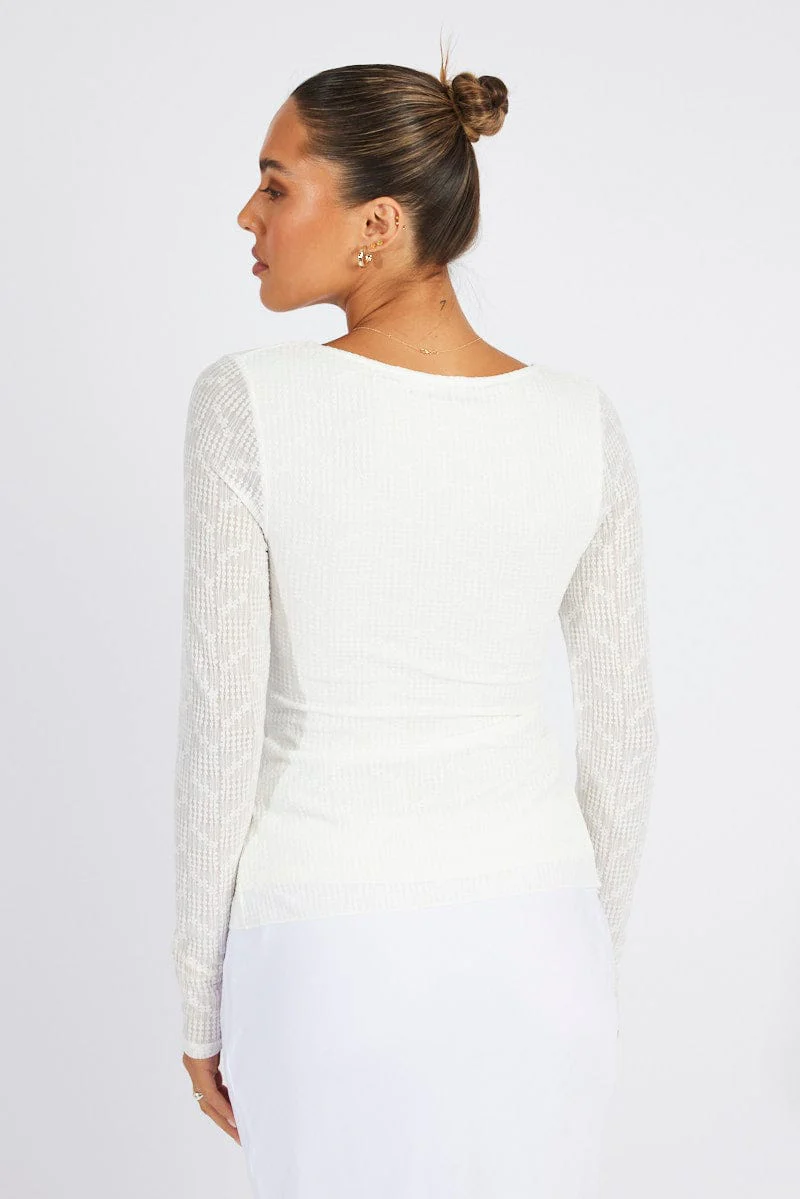 White Textured Top Long Sleeve