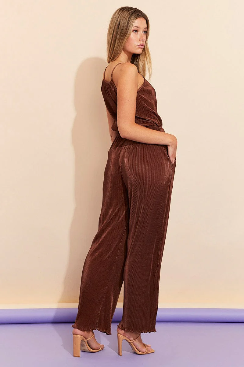 Brown Plisse Pants