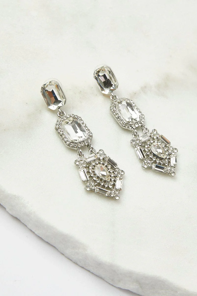 Metallic Crystal Dangle Earrings