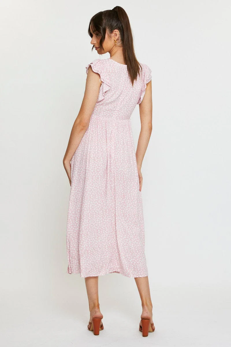 Ditsy Print Maxi Dress Sleeveless V Neck