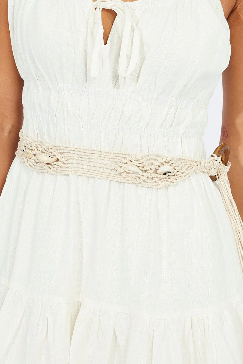 White Shell Detail Woven Belts