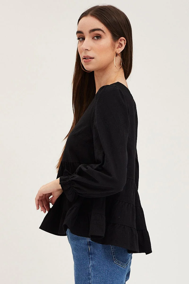 Black Smock Top Long Sleeve