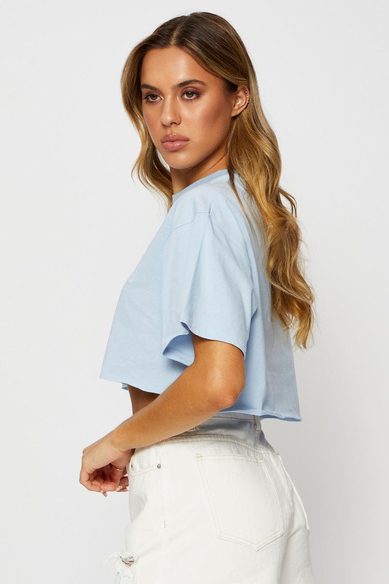 Blue Graphic T Shirt Short Sleeve Crop