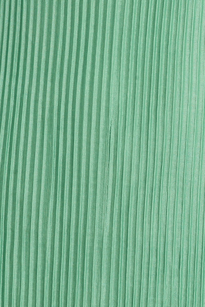 Green Slip Dress Midi Plisse Satin