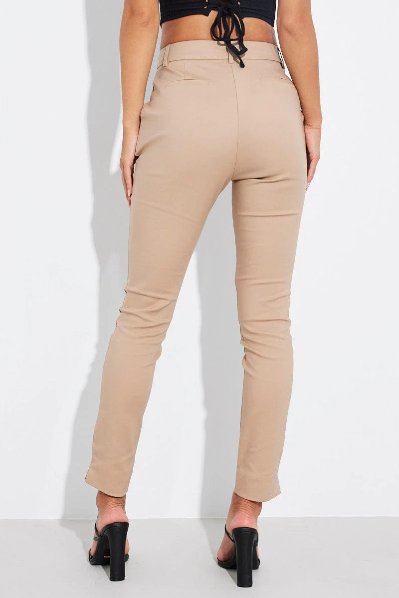 Brown Slim Pants Mid Rise Workwear