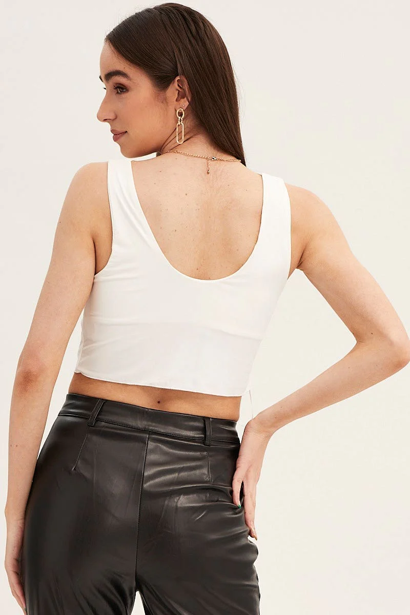 White Dip Hem Cowl Neck Top