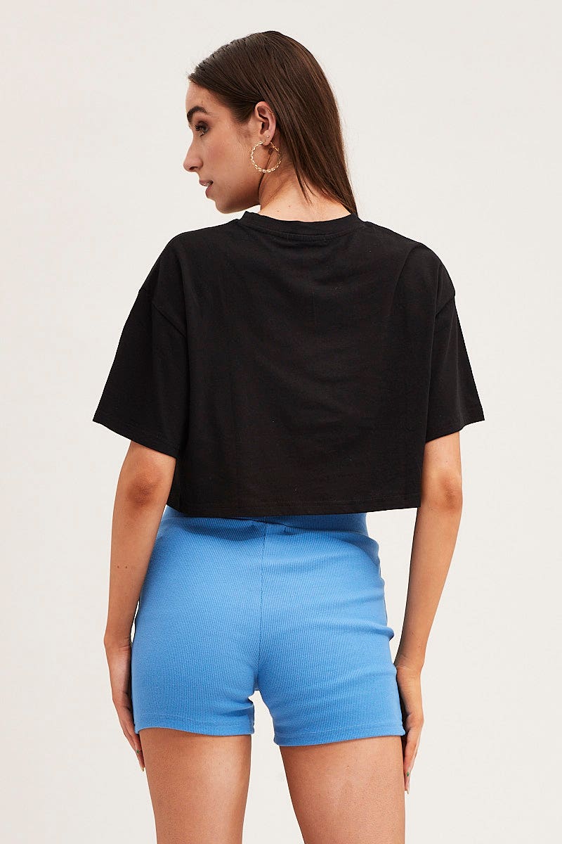 Black Crew Cropped Graphic T-Shirt