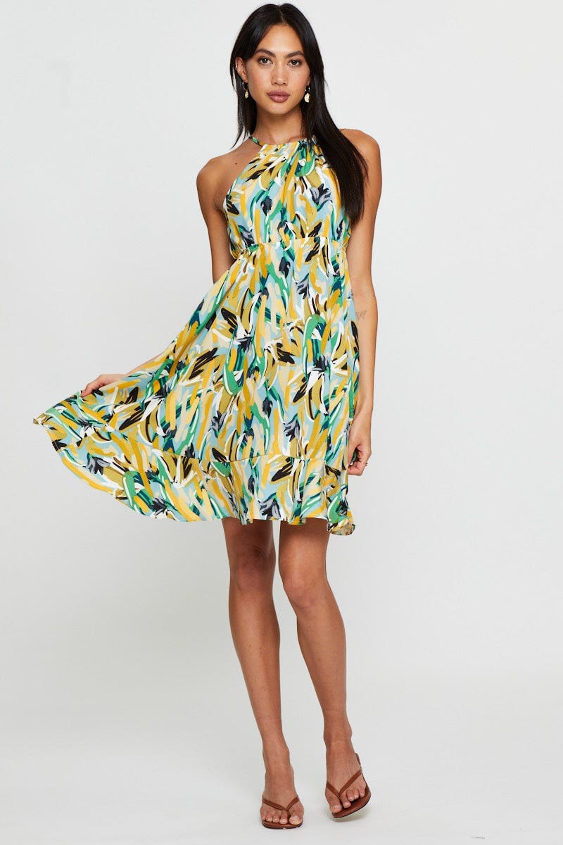 Print A Line Dress Mini