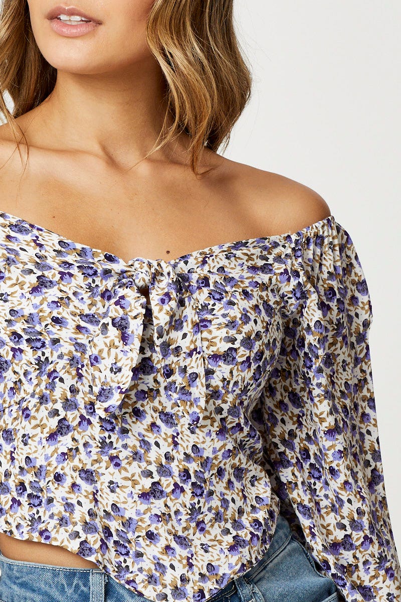 Print Tie Front Scarf Hem Top