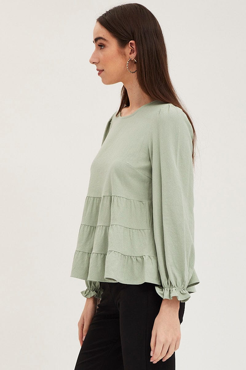 Green Smock Top Long Sleeve
