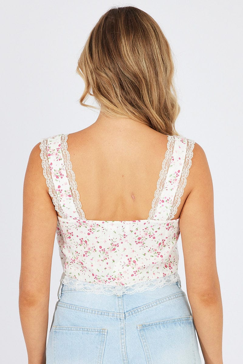 Pink Floral Tie up Front Top Sleeveless