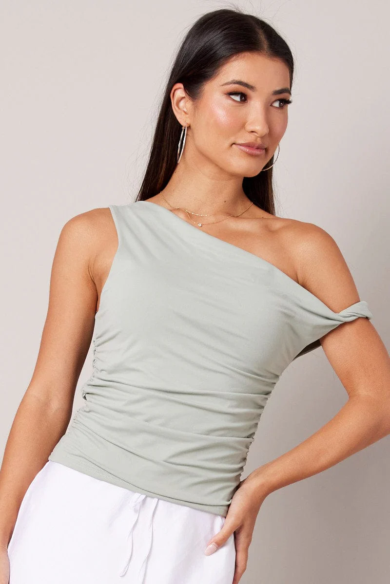 Green Off Shoulder Top Sleeveless