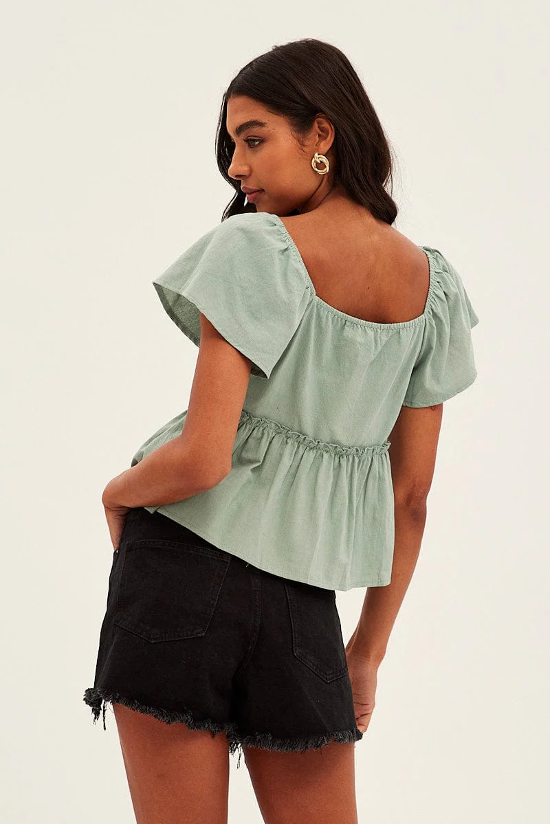 Green Bell Sleeve Peplum Top