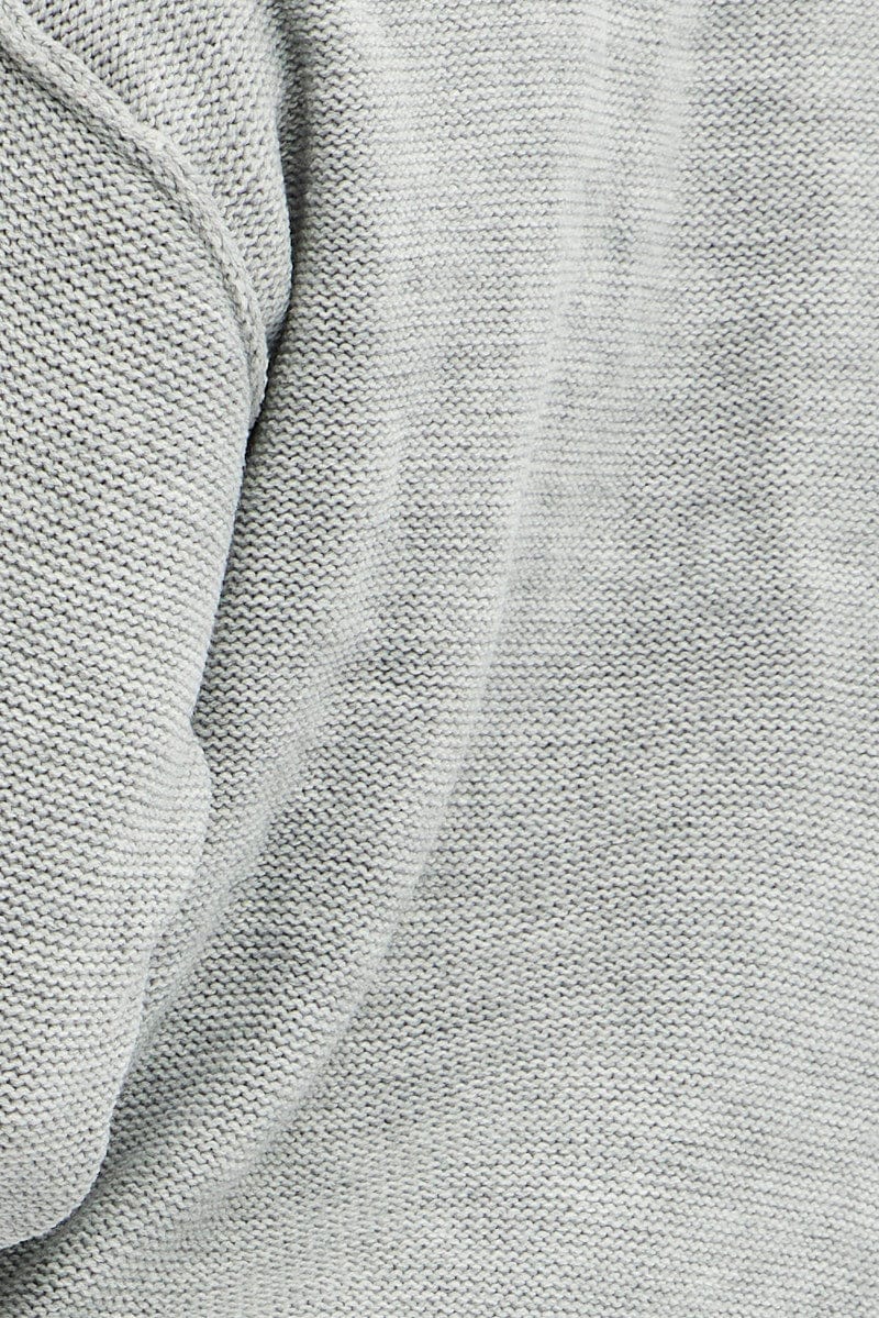Grey Knit Top Long Sleeve Round Neck