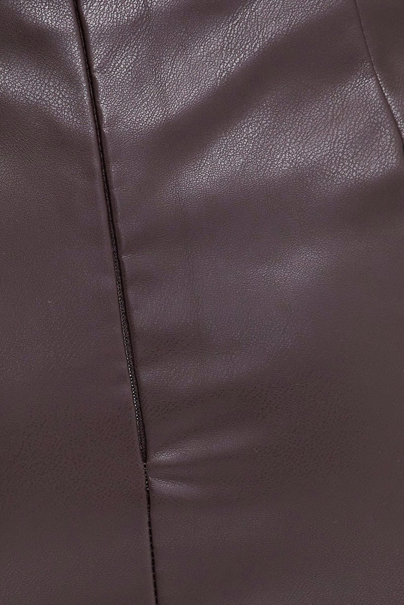 Brown Mini Skirt Low Rise Faux Leather