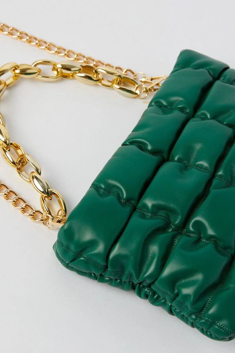Green Chain Decor Quilted Shoulder Bag