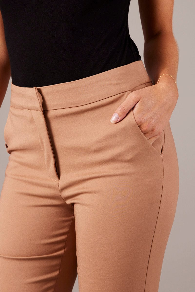 Brown Slim Pants High Rise