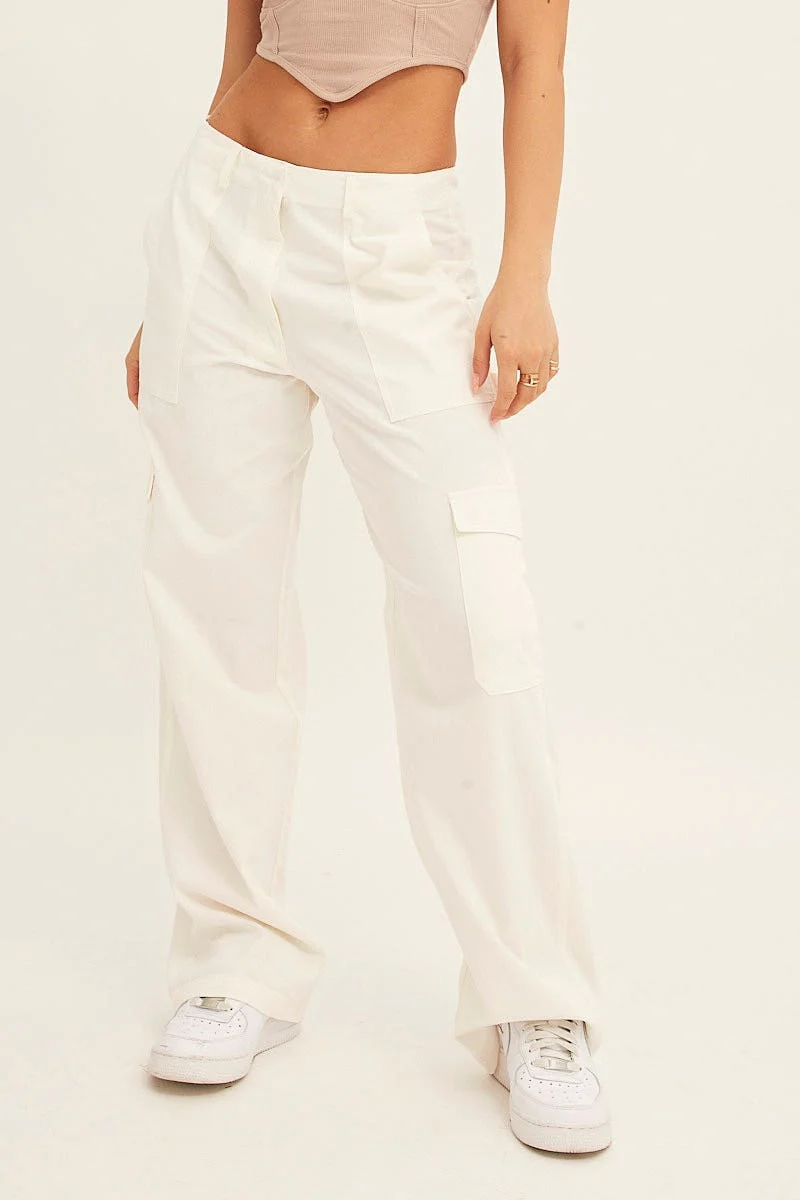 White Cargo Pant Mid Rise