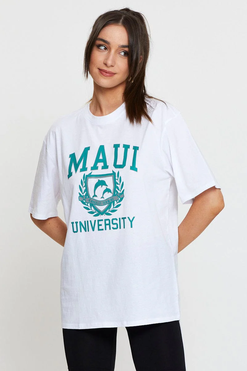 White Graphic T Shirt Short Sleeve