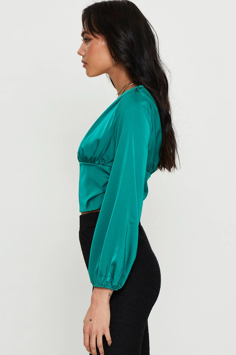 Green Long Sleeve Ruched Top