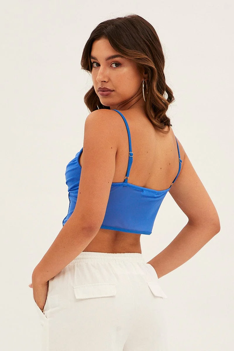 Blue Mesh Sleeveless Cami Top