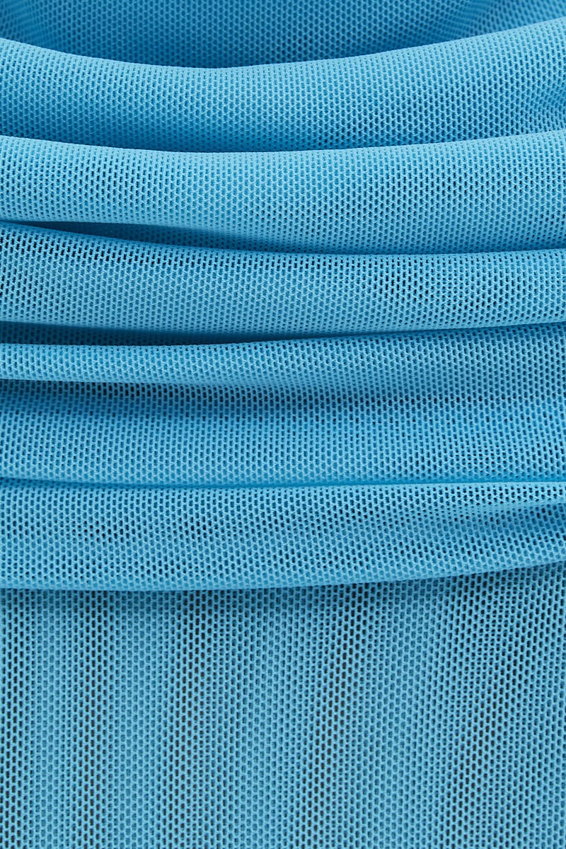 Blue Corset Top Sleeveless Cowl Neck Crop Mesh