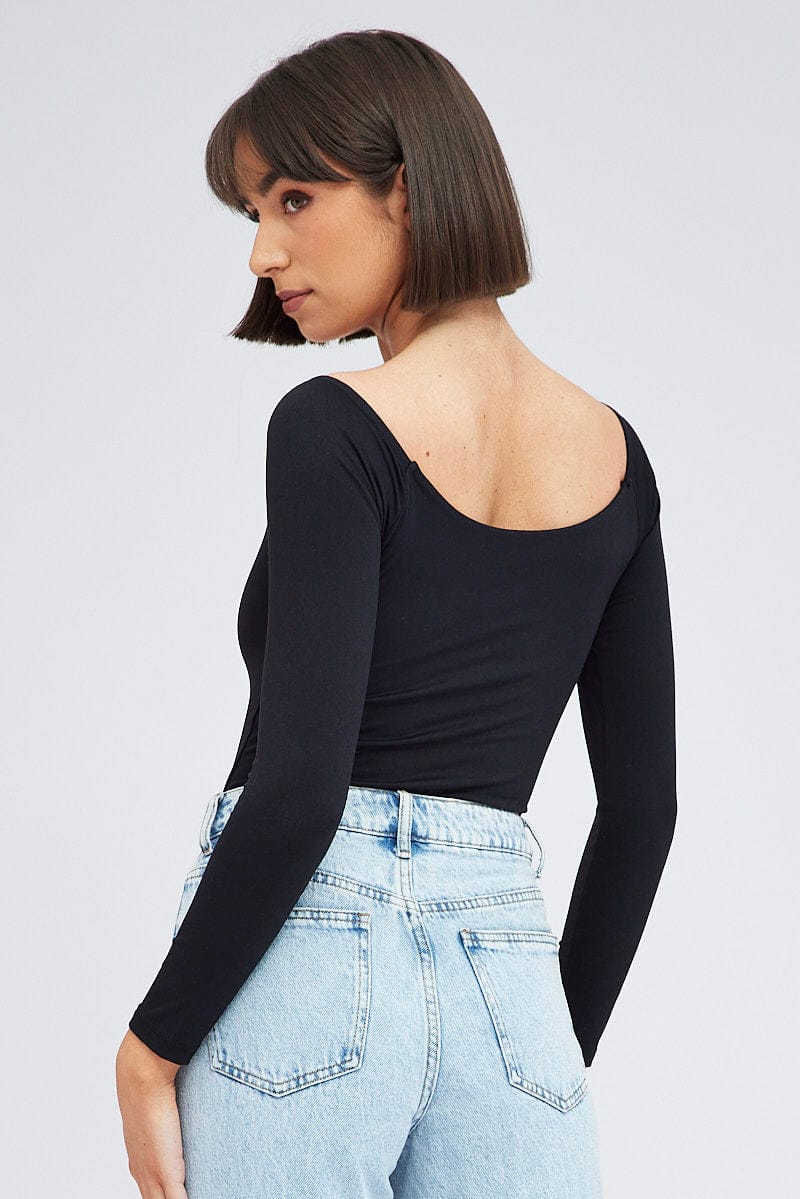 Black Supersoft Bodysuit Long Sleeve Offshoulder