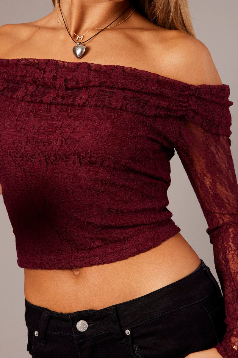 Red Off Shoulder Top Long Sleeve