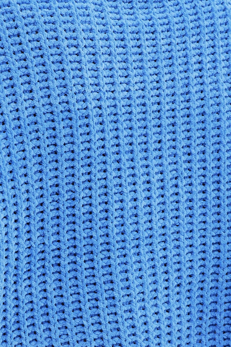 Blue Knit Jumper Turtle Neck Chenille