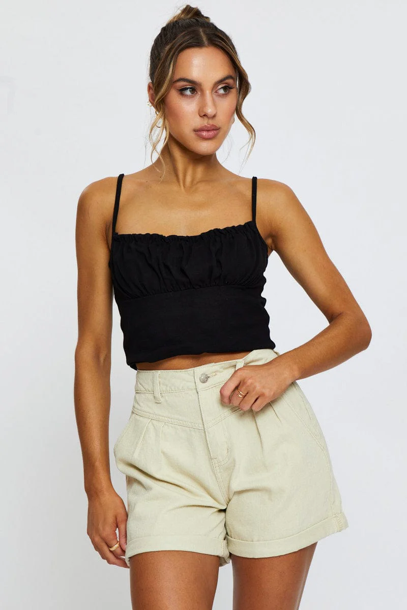 Beige Relaxed Denim Shorts High Rise