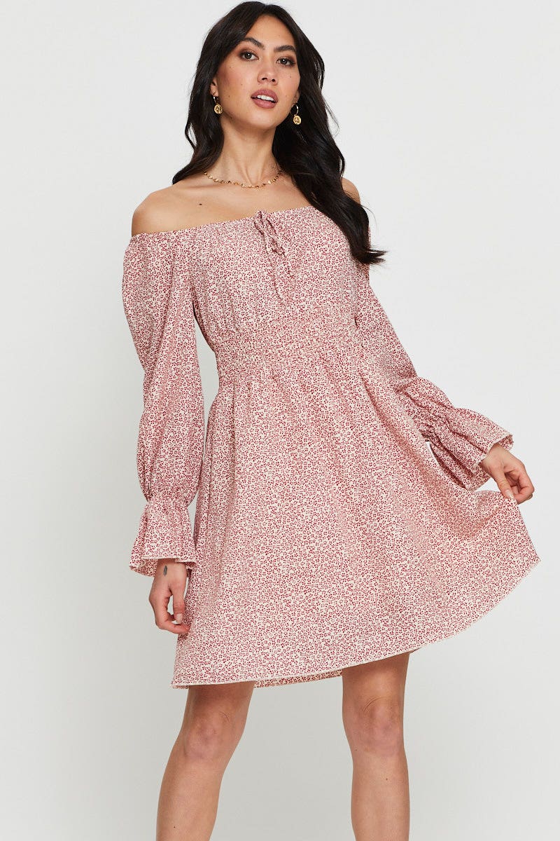 Print Mini Dress Long Sleeve