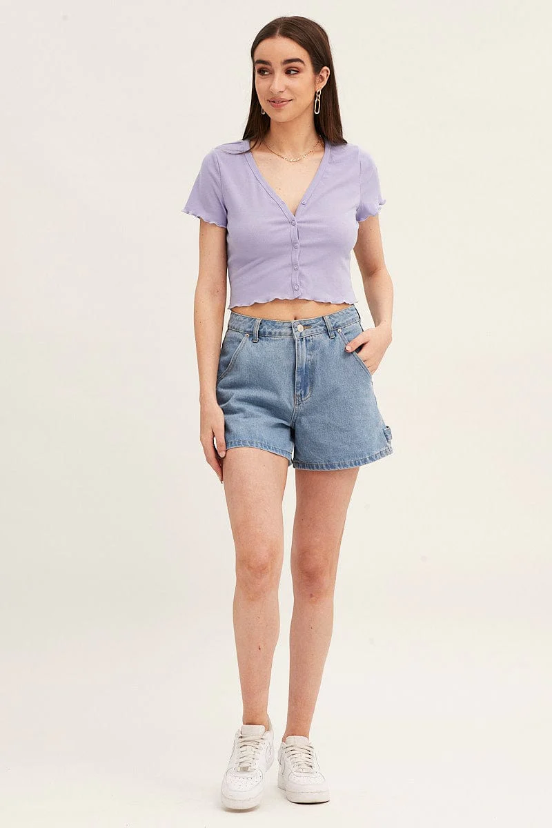 Blue Short Sleeve Rib Cardigan