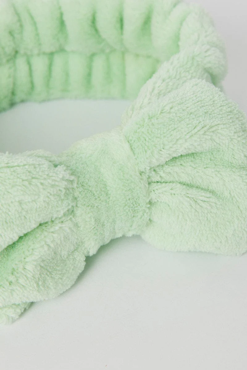 Green Fluffy Elastic Spa Hair Band Headband for Make Up