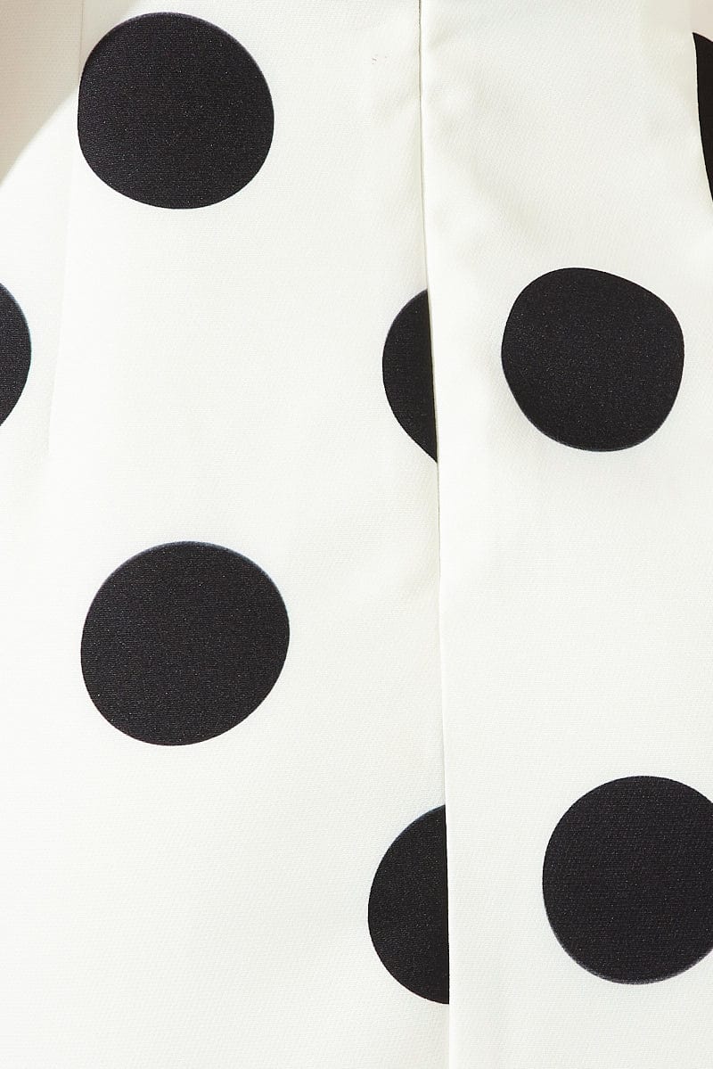 Black Polka Dot Midi Dress Plunge Ruffle Shoulder Oversized Polka