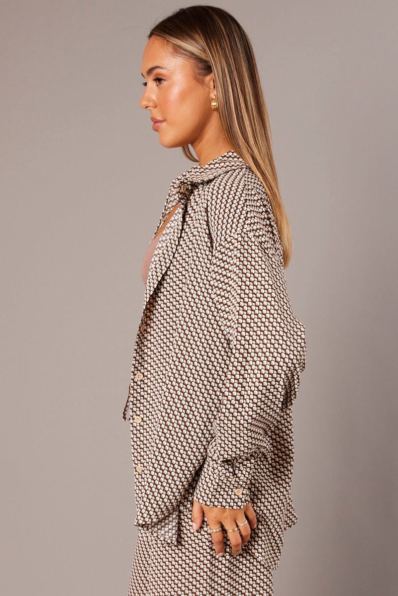 Brown Geo Relaxed Shirt Long Sleeve