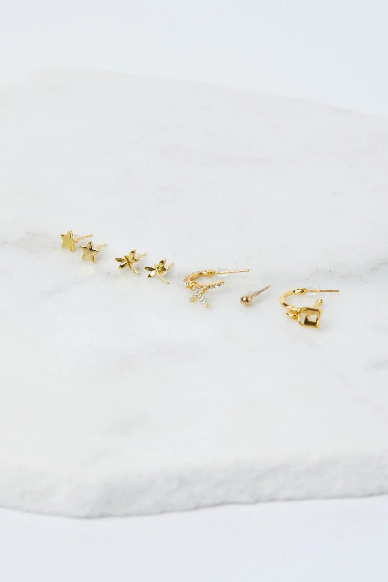 Gold 9 Pack Stud Earrings Multi Pack