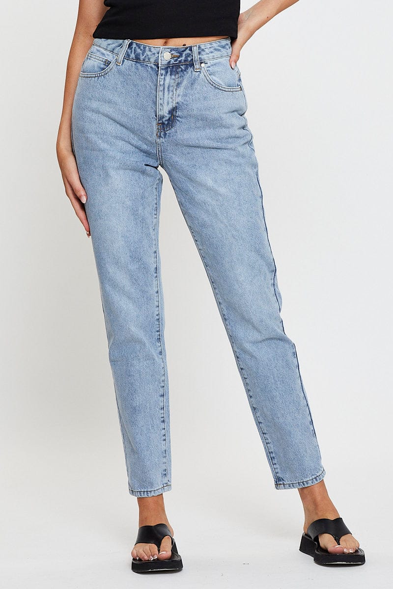Blue High Rise Mom Jeans