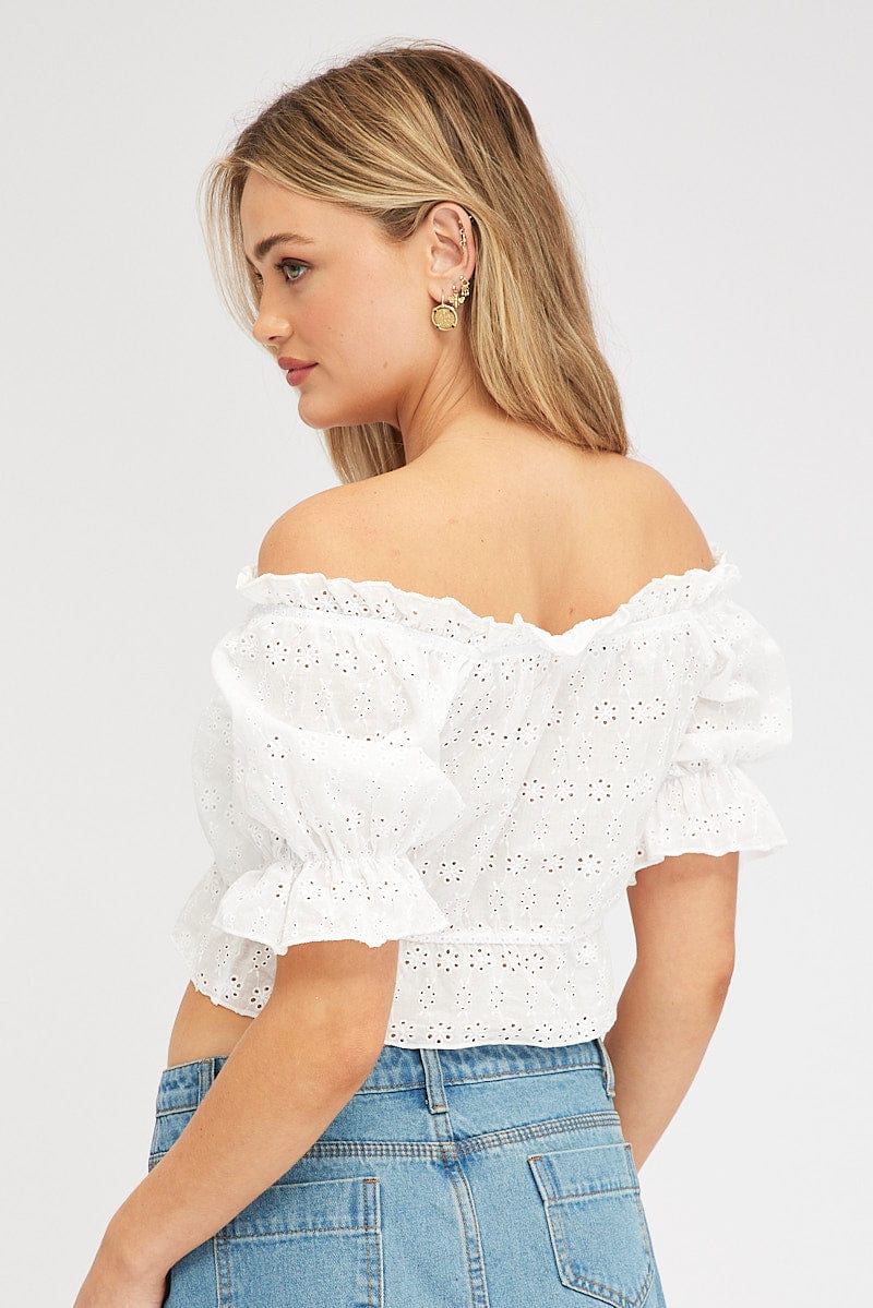 White Top Off Shoulder Short Sleeve