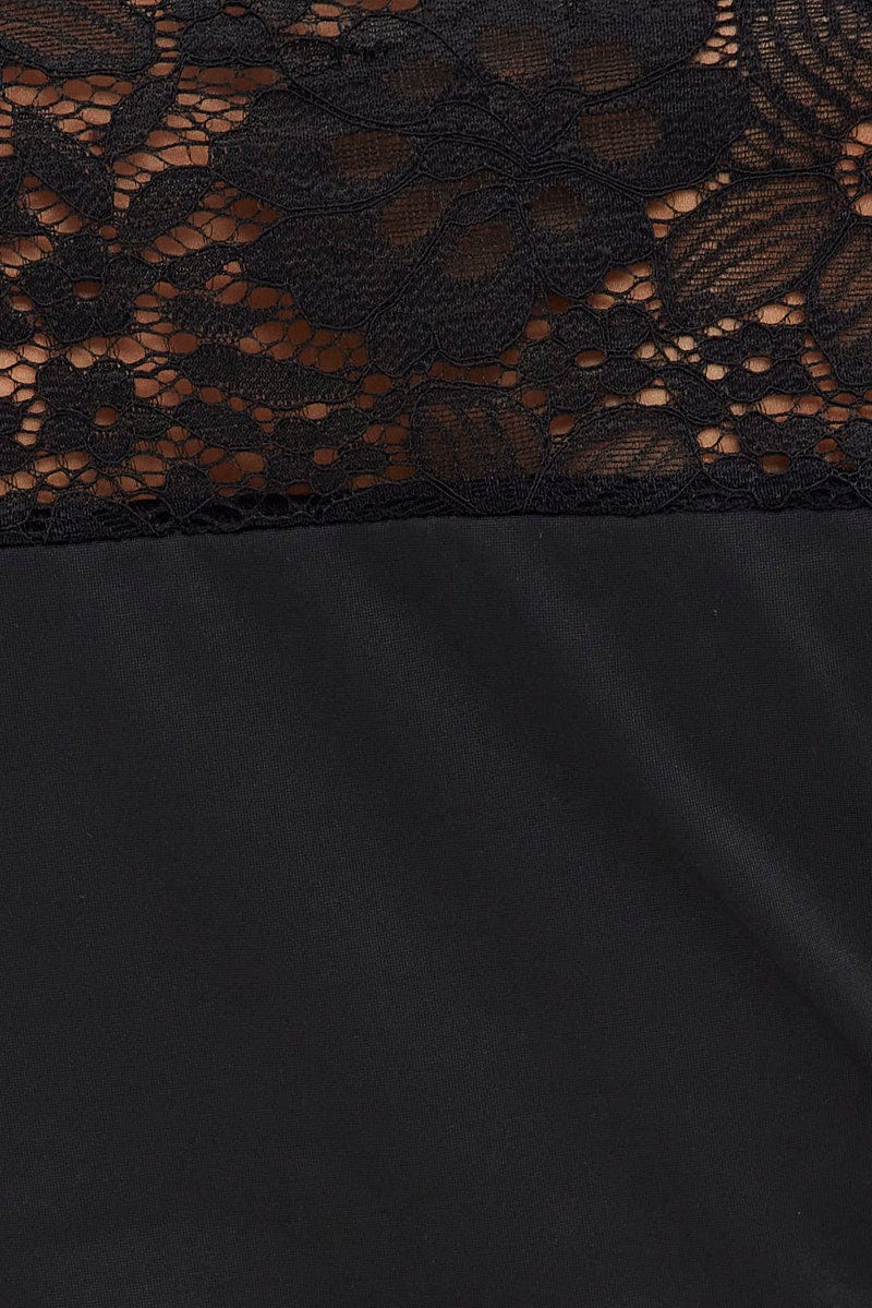 Black Lace Top Long Sleeve Collared Button Up Shirt